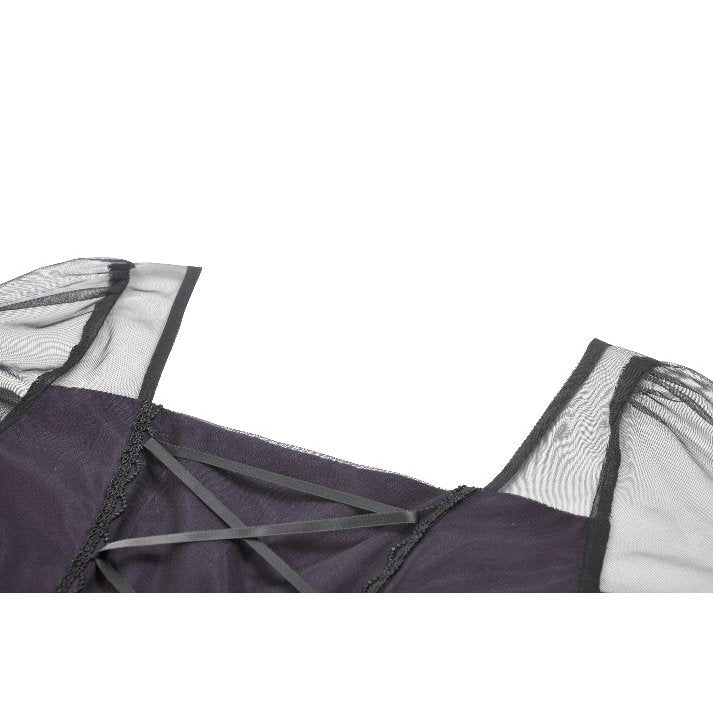 Dark in Love Lilith Gothic Maxi Dress – Black & Plum Bell Sleeve