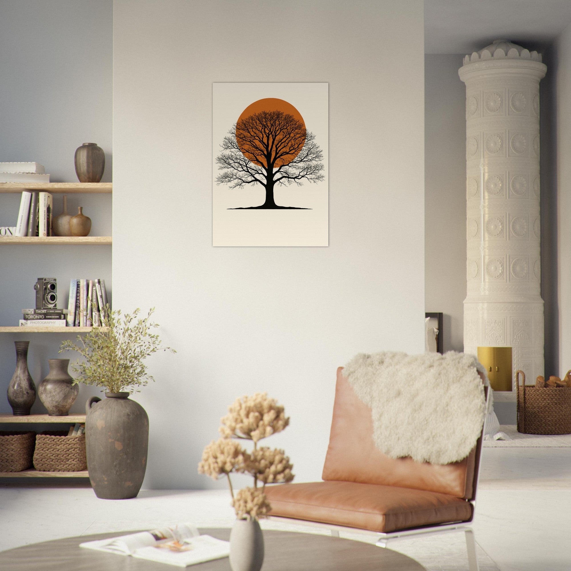 Oak Tree Sunset Wall Art – Minimalist Botanical Print, Earth Tone Nature Decor