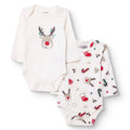 HelloBaby Boys 2-Pack Long Sleeve Bodysuits Christmas Envelope Neck Long Sleeve - Ecru