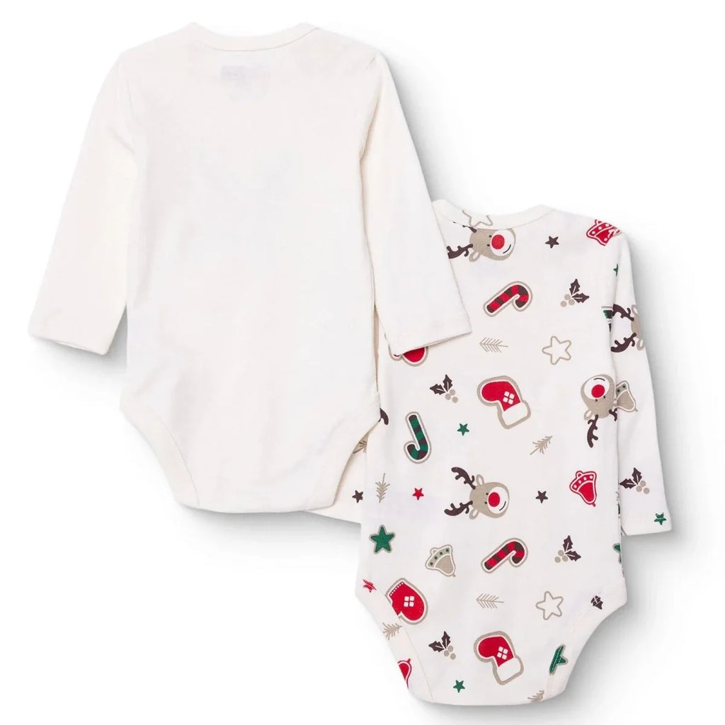 HelloBaby Boys 2-Pack Long Sleeve Bodysuits Christmas Envelope Neck Long Sleeve - Ecru
