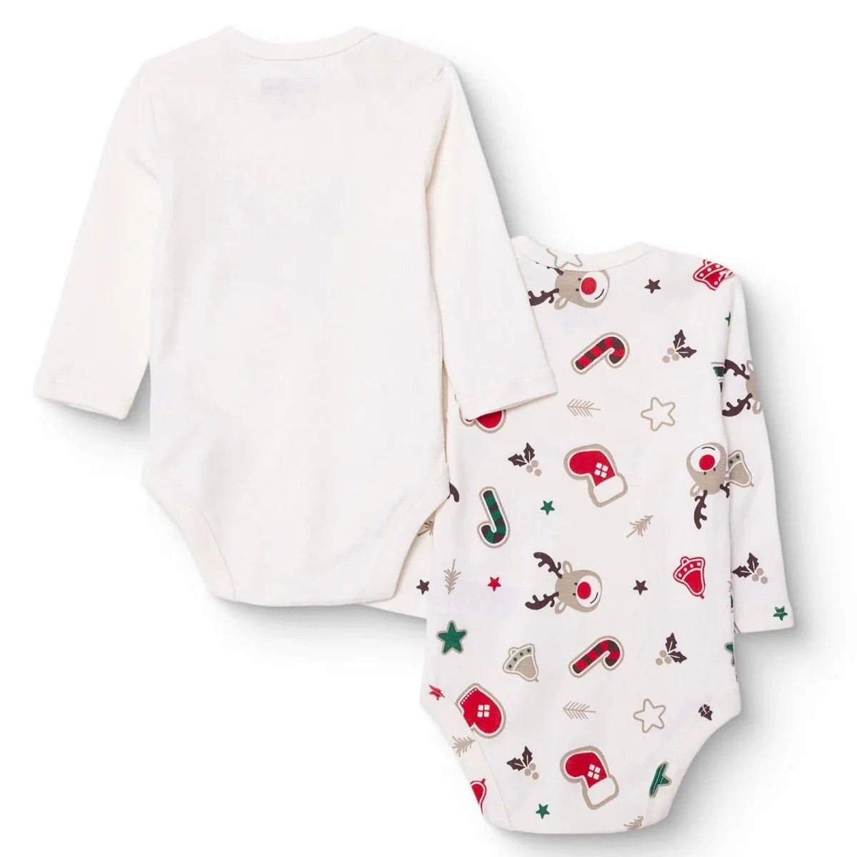 HelloBaby Boys 2-Pack Long Sleeve Bodysuits Christmas Envelope Neck Long Sleeve - Ecru