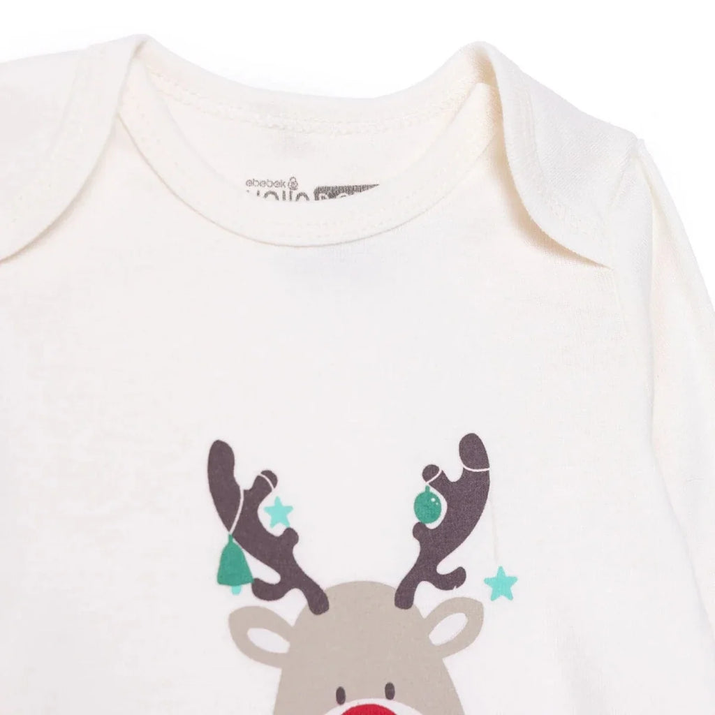 HelloBaby Boys 2-Pack Long Sleeve Bodysuits Christmas Envelope Neck Long Sleeve - Ecru