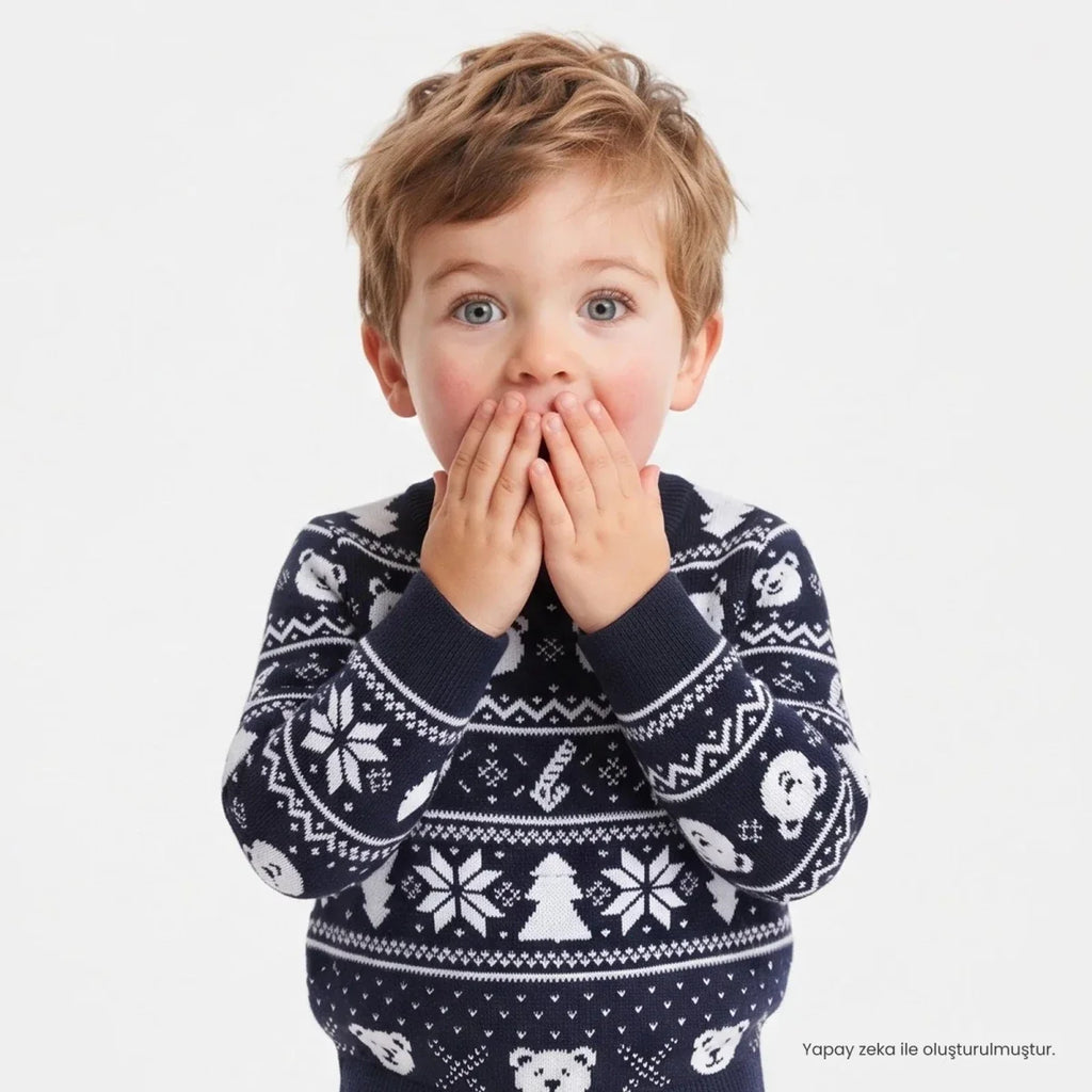 HelloBaby Christmas Baby Boy Snow Party Sweatshirt - Navy Blue