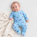 HelloBaby Boys Footed Romper Vehicles Zip-up Crew Neck Long Leg Long Sleeve - Blue