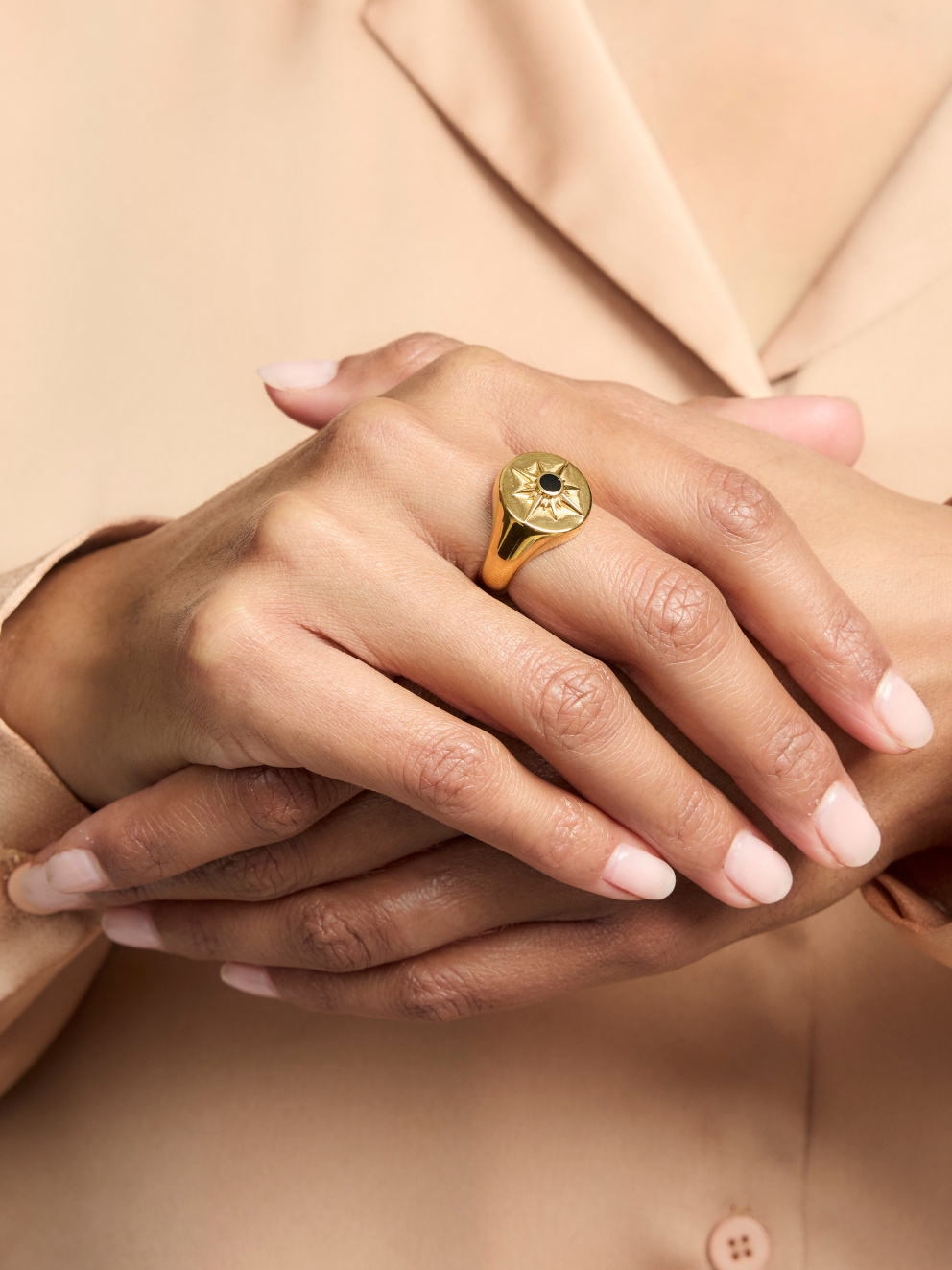 No More Nobody Astrid Star Ring – 18k Gold Plated Onyx Statement Ring