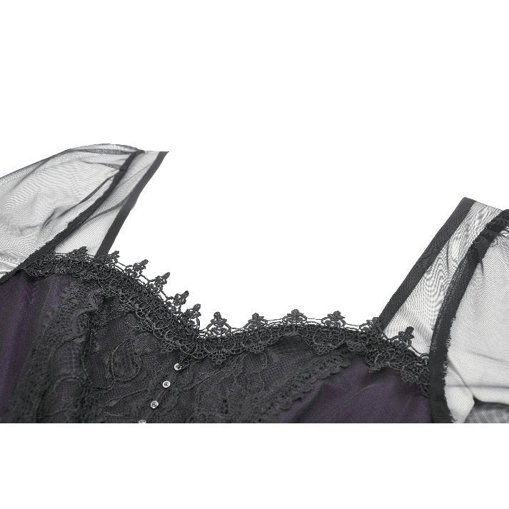 Dark in Love Lilith Gothic Maxi Dress – Black & Plum Bell Sleeve