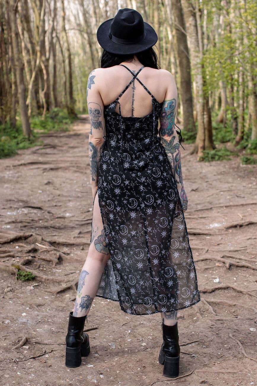 Kate's Clothing Moon & Stars Chiffon Maxi Dress with Leg Split