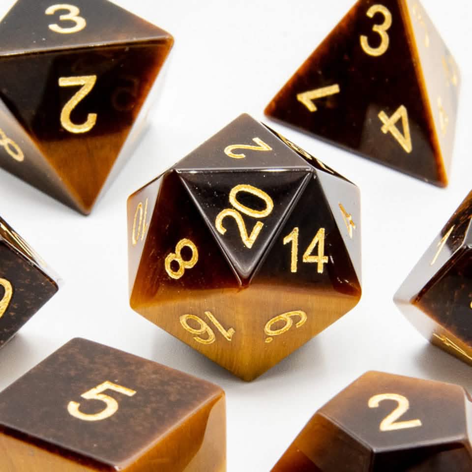 Tiger's Eye | Gemstone Dice | 7 Piece Set
