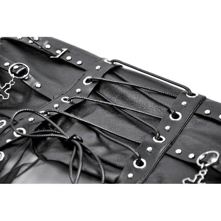 Dark in Love Gothic Sheer Mesh Maxi Skirt with PU Corset Belt - Black