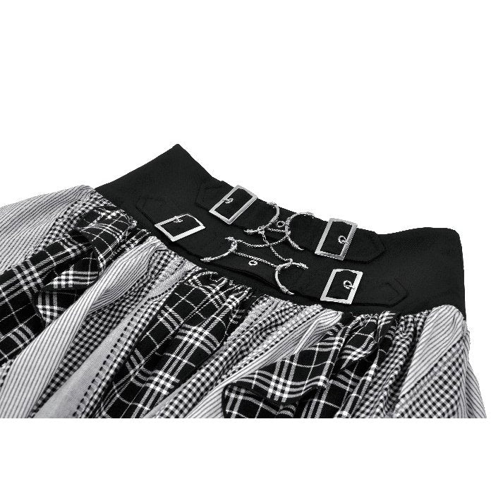 Dark in Love Morrigan Punk Skirt – Black and Grey Tartan Patchwork