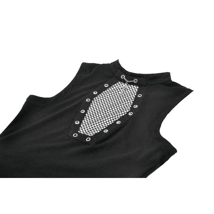 Dark in Love Punk Coffin Mesh Panel Top – Sleeveless Gothic Cotton Top