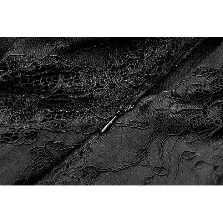 Dark in Love Morwenna Black Lace Gothic Maxi Dress with Train