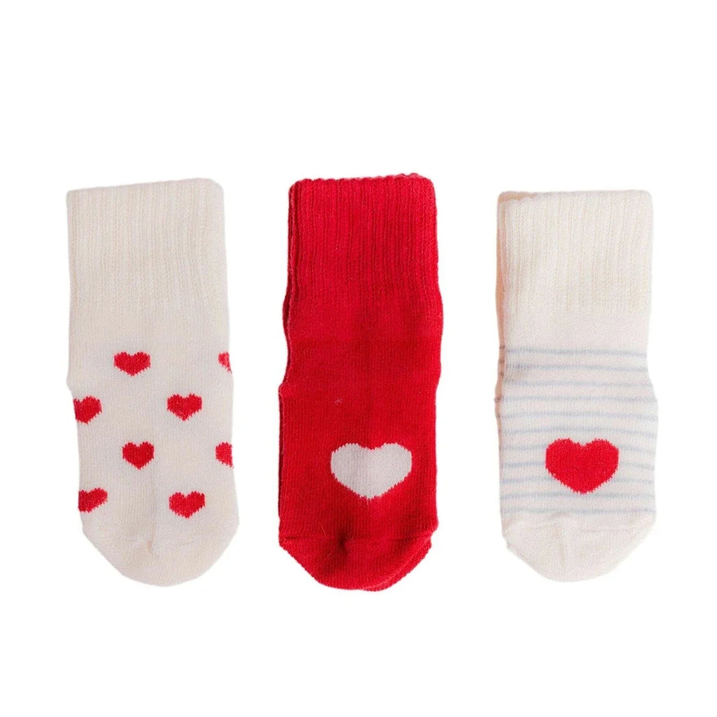 HelloBaby Heart Print 3 Pack Roll-Top Baby Socks (Newborn to 12-24 Months) - image 1