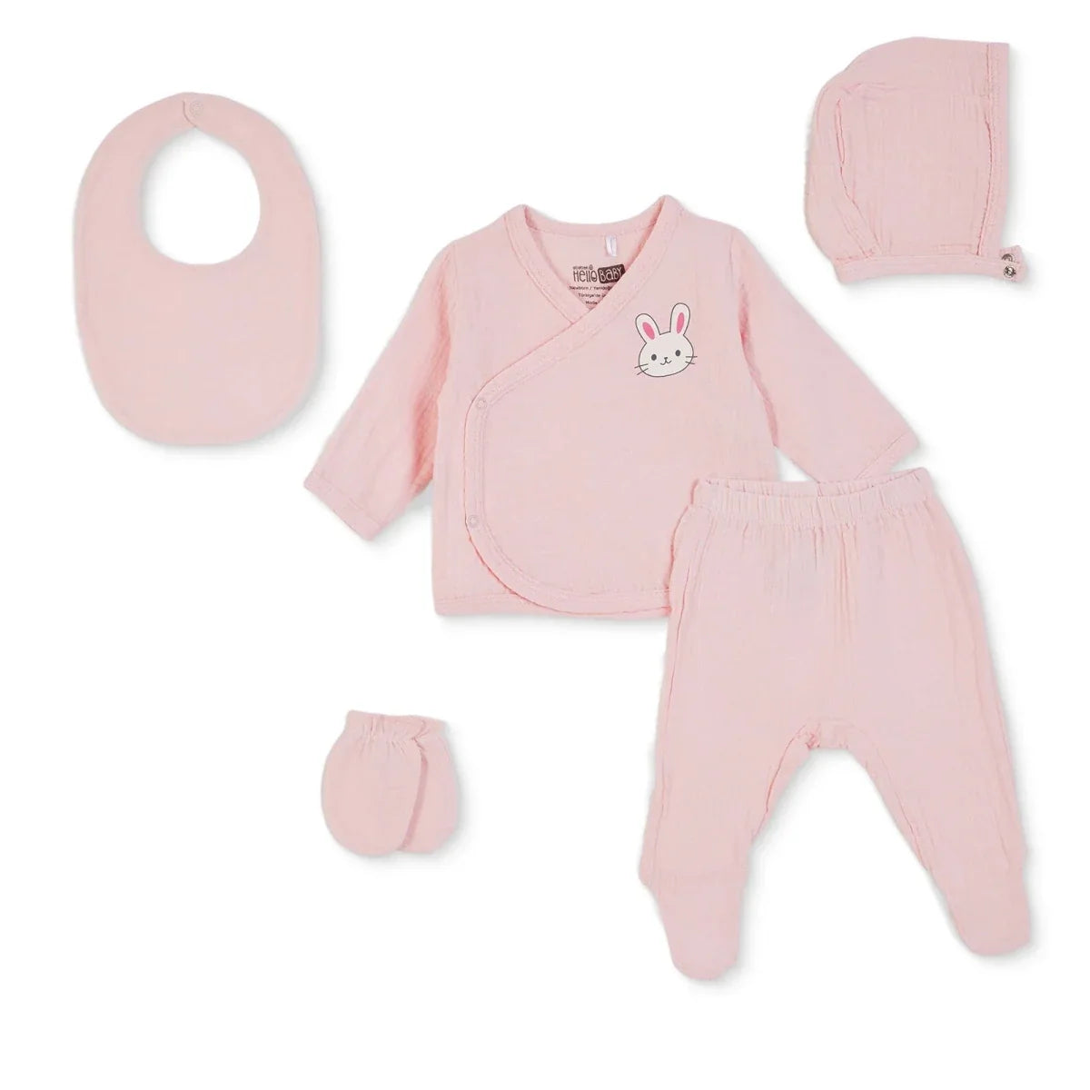 HelloBaby 5 Piece Bunny Print Muslin Baby Hospital Bag Set on a Hanger (Newborn) - image 1