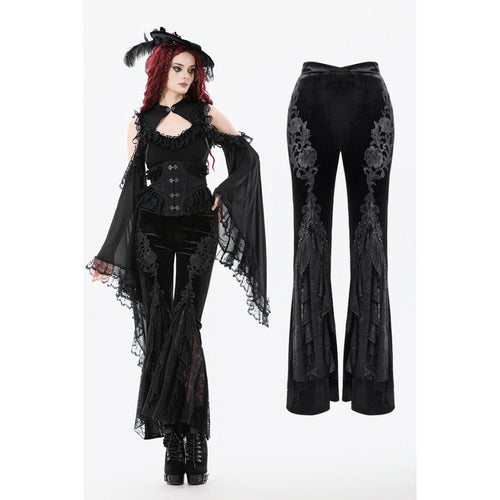 Dark in Love Erzebeth Black Velvet Lace Flare Trousers – Gothic Style