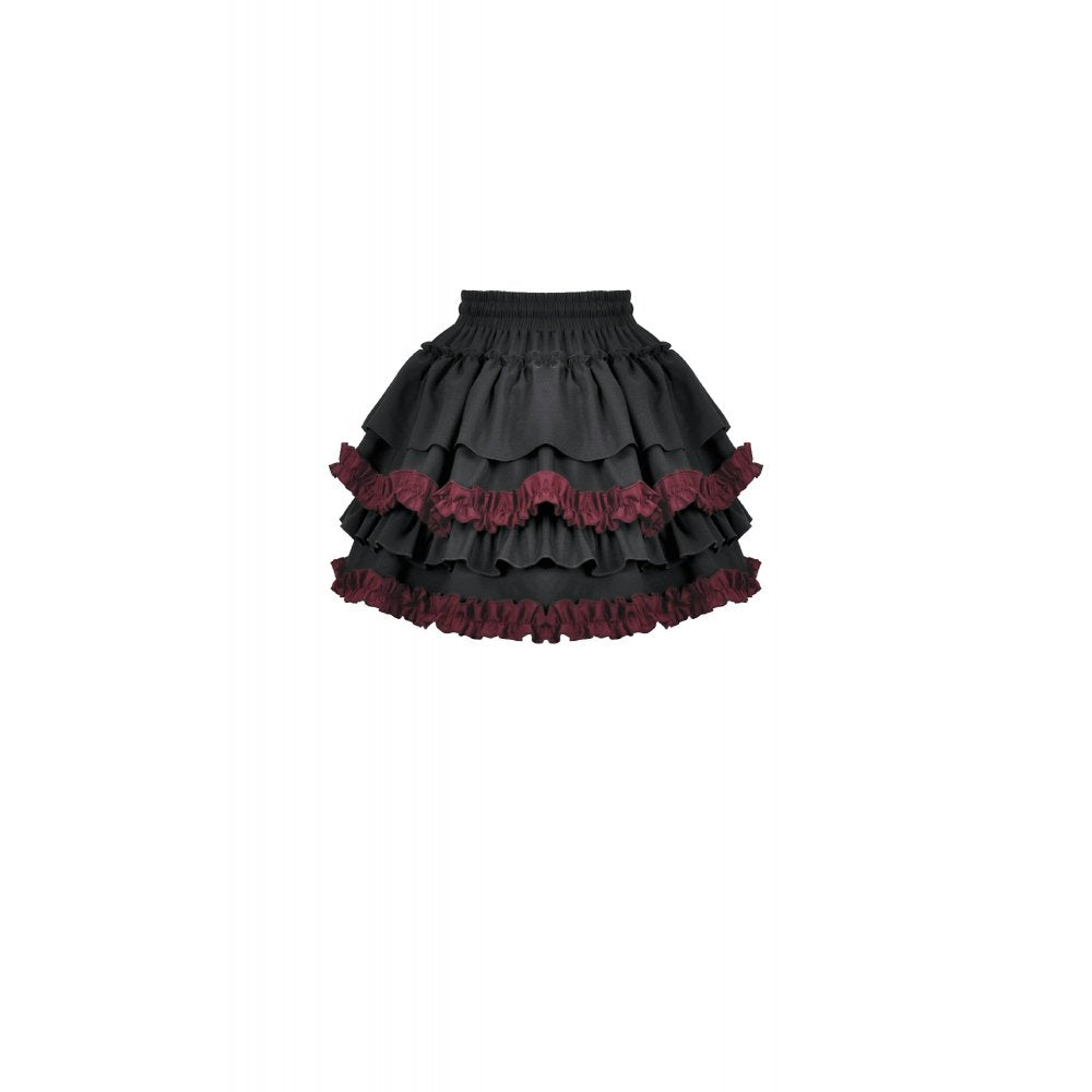 Dark in Love Black & Crimson Gothic Tiered Ruffle Mini Skirt