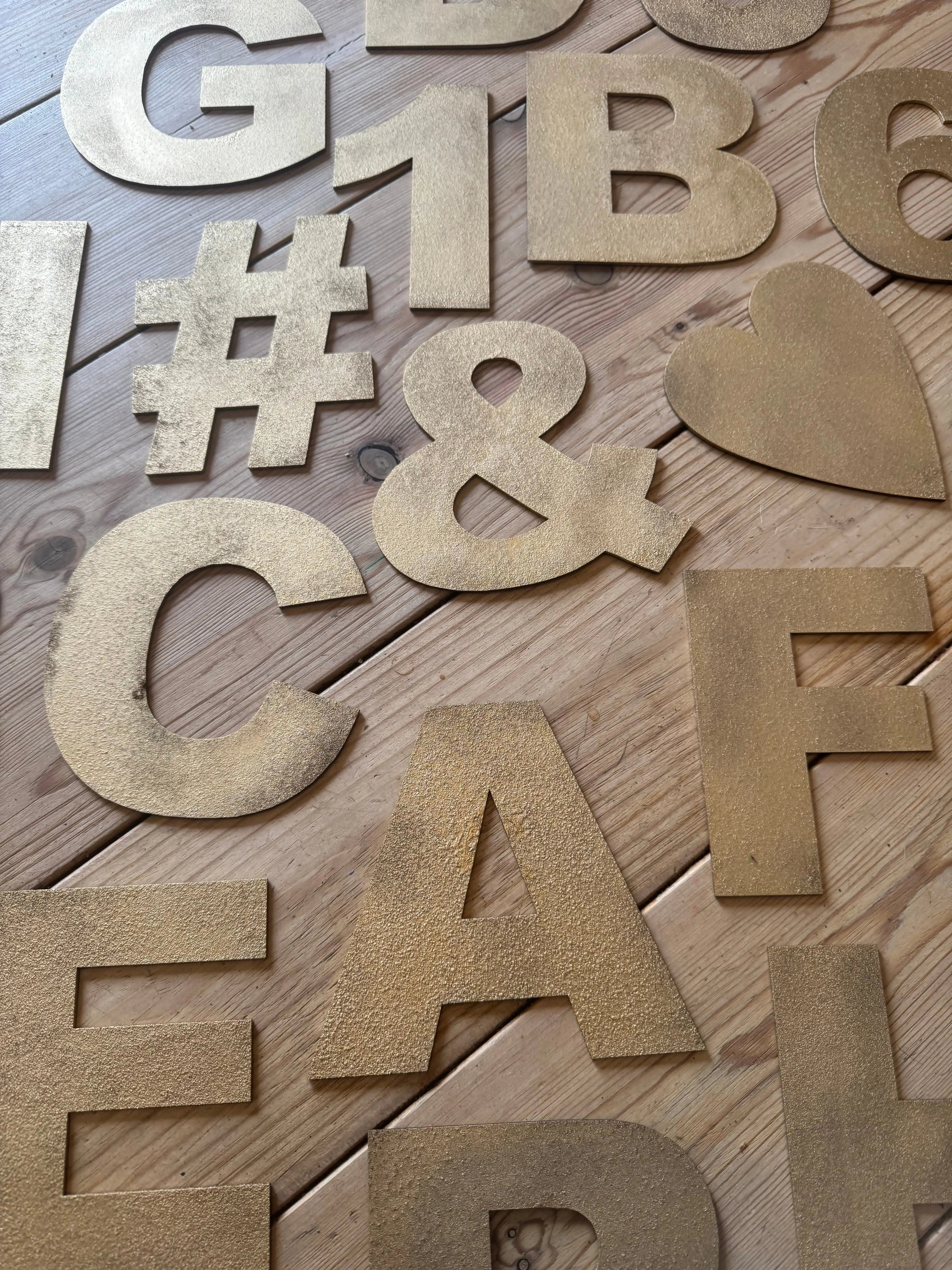 Rustic Warehouse Gold Metal Alphabet Letters – Vintage Fat Font Signage