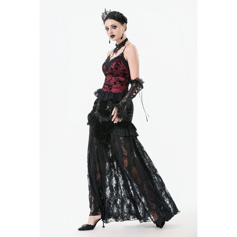 Dark in Love Althea Burgundy Velvet Goth Camisole with Lace Trim