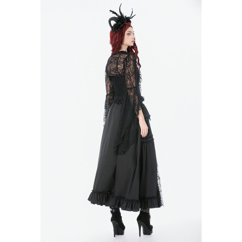 Dark in Love Gothic Victorian Crimson Lace Panel Maxi Skirt