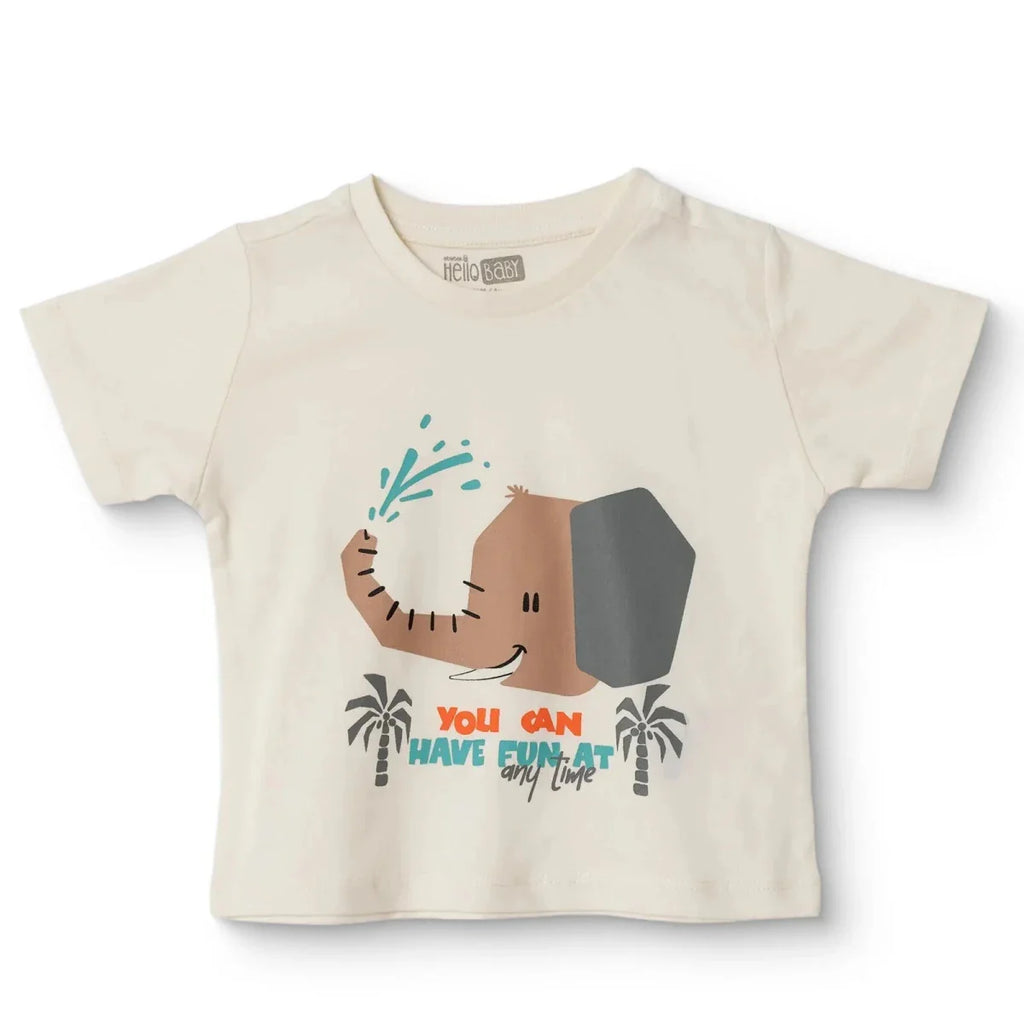 HelloBaby Boys T-shirt Animal Print Crew Neck Short Sleeve - Ecru