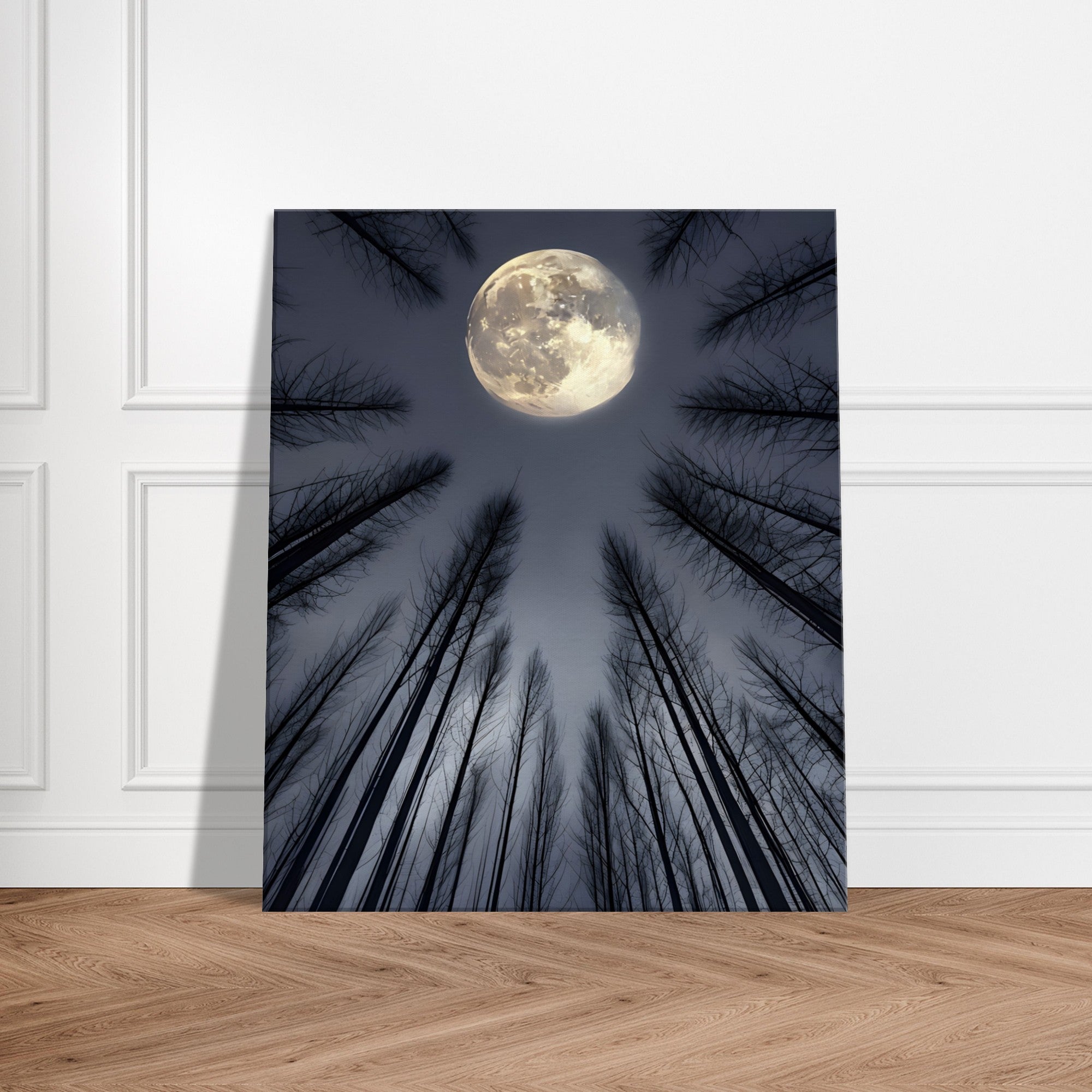 Ethereal Night Landscape Canvas – Glowing Moon & Forest Scene
