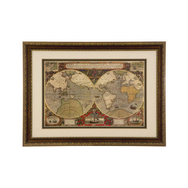 Orsina Vintage Framed World Map Wall Art – Brown and Gold Decor