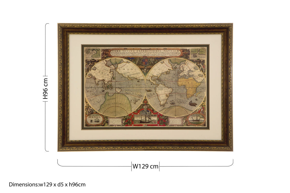 Orsina Vintage Framed World Map Wall Art – Brown and Gold Decor