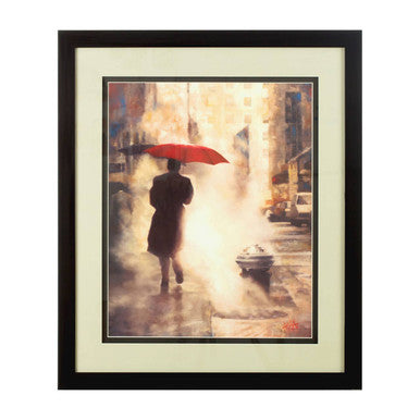 Orsina City Framed Wall Art – Vintage Man Under Red Umbrella Print