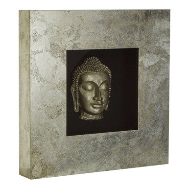 Orsina Silver Buddha Wall Art – Framed Metallic Sculpture Decor