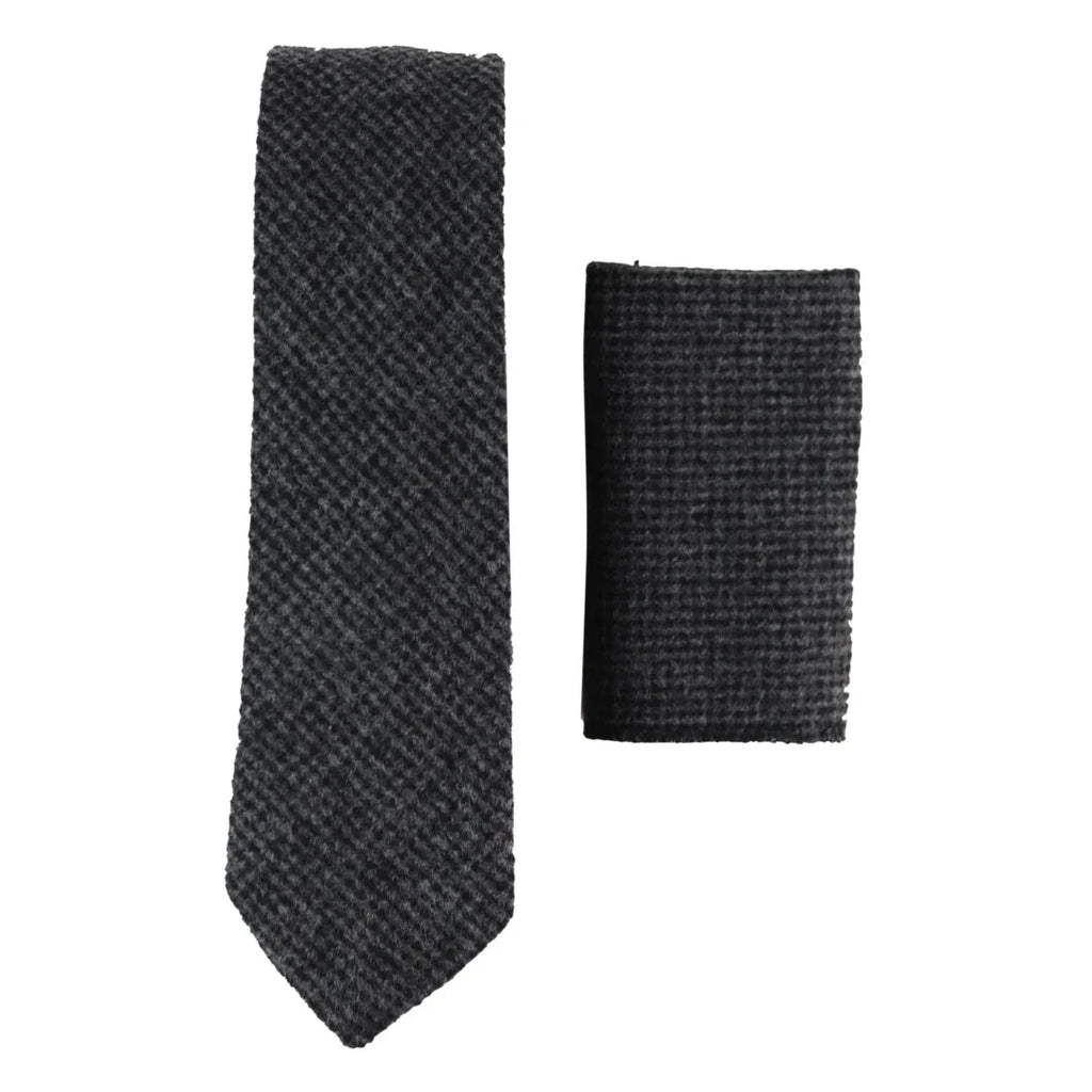 281 - Men's Herringbone Tweed Wool Tie & Hankerchief 2"