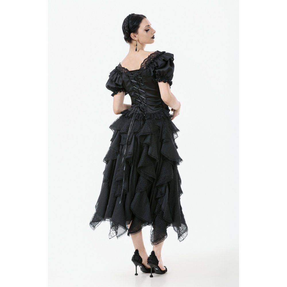 Dark in Love Seraphina Black Ruched Puff Sleeve Corset Top