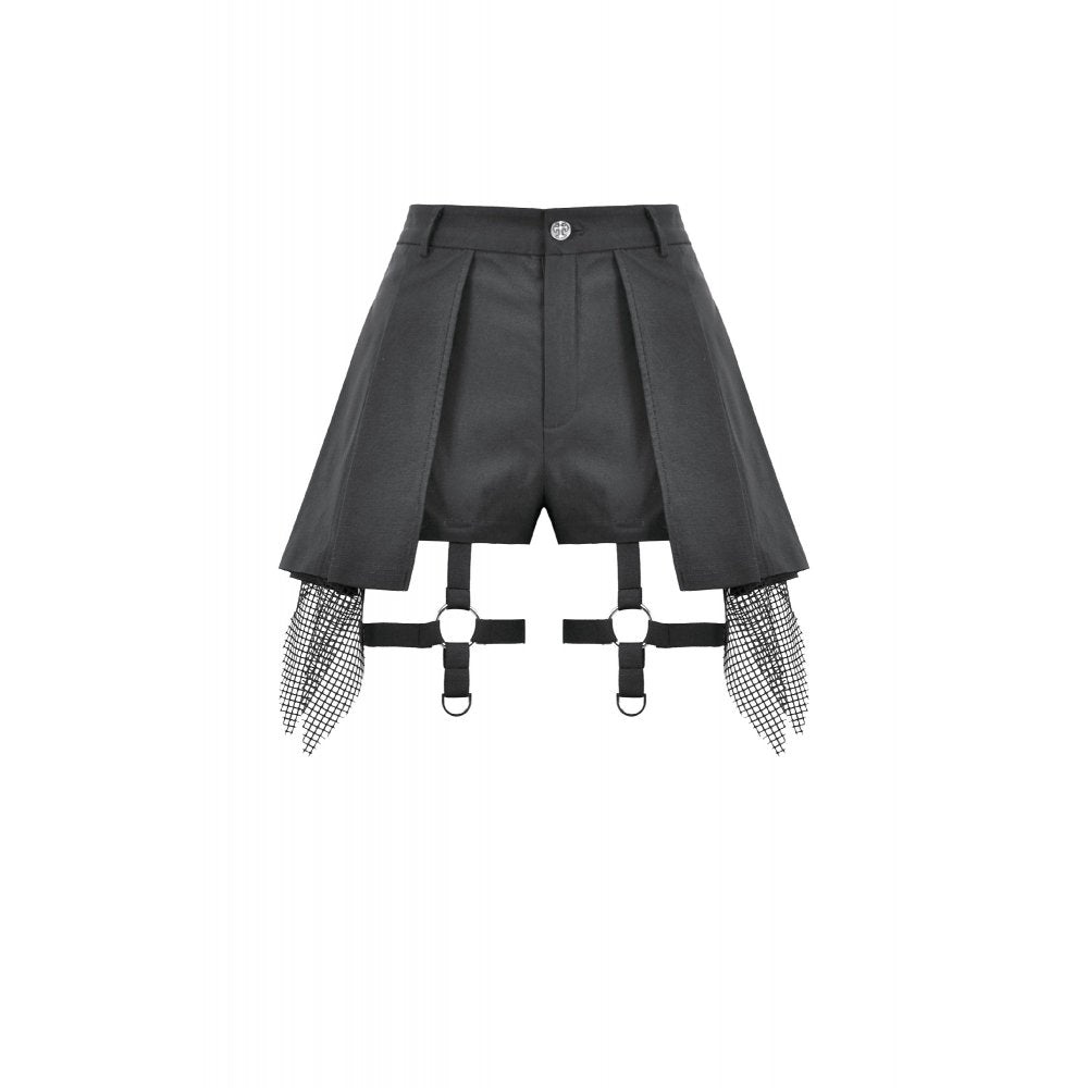 Dark in Love Punk Mesh Layered Skort Shorts with Harness Straps