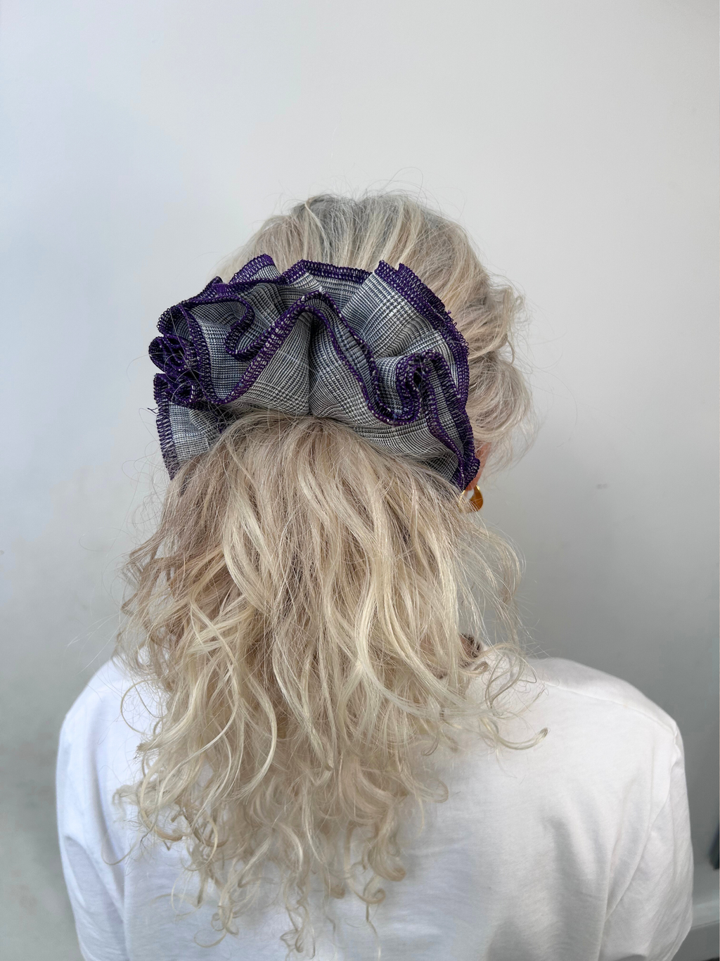 No More Nobody Azaria Organic Linen Scrunchie – Grey Check Cotton