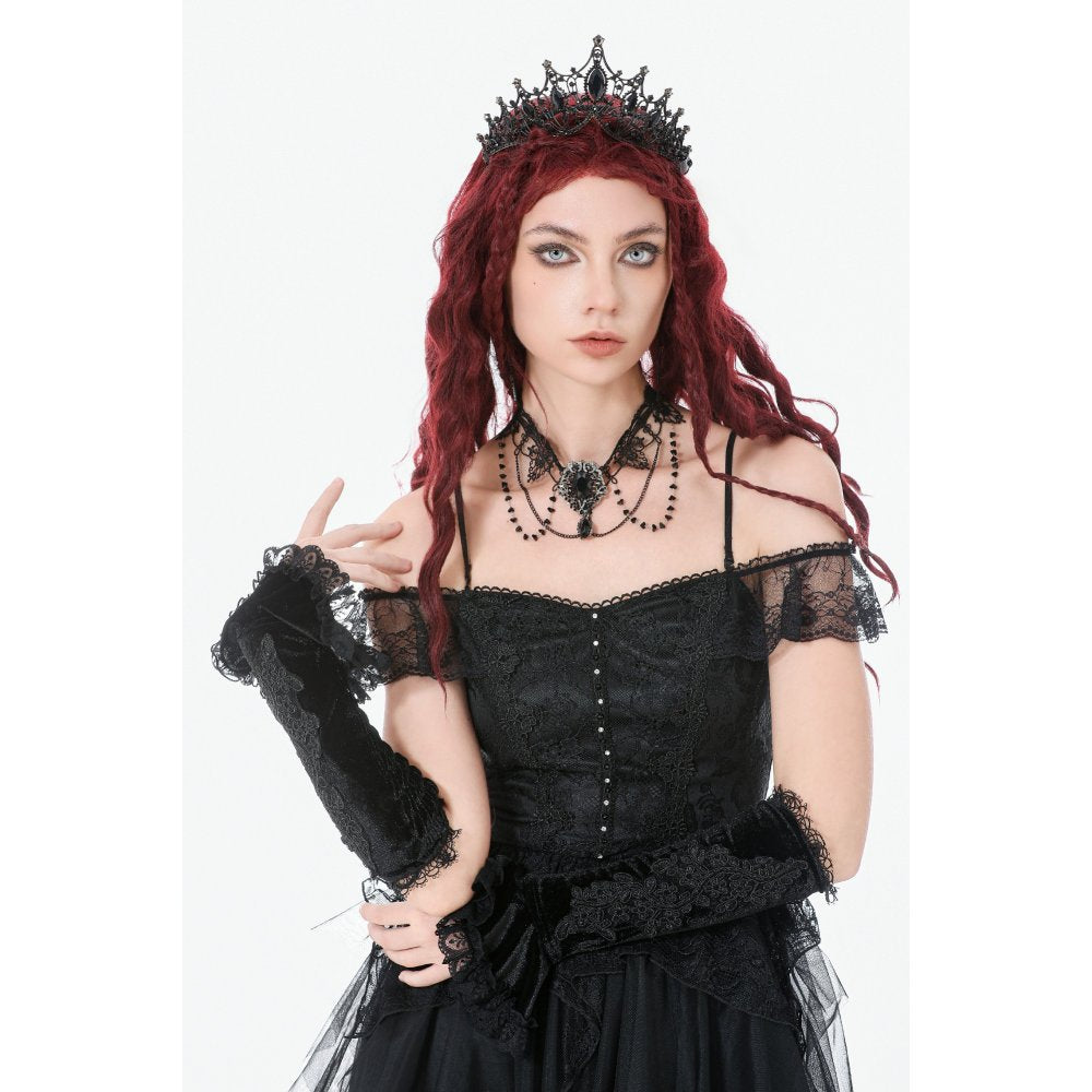 Dark in Love Lillian Victorian Lace Arm Warmers – Black Velvet Gothic