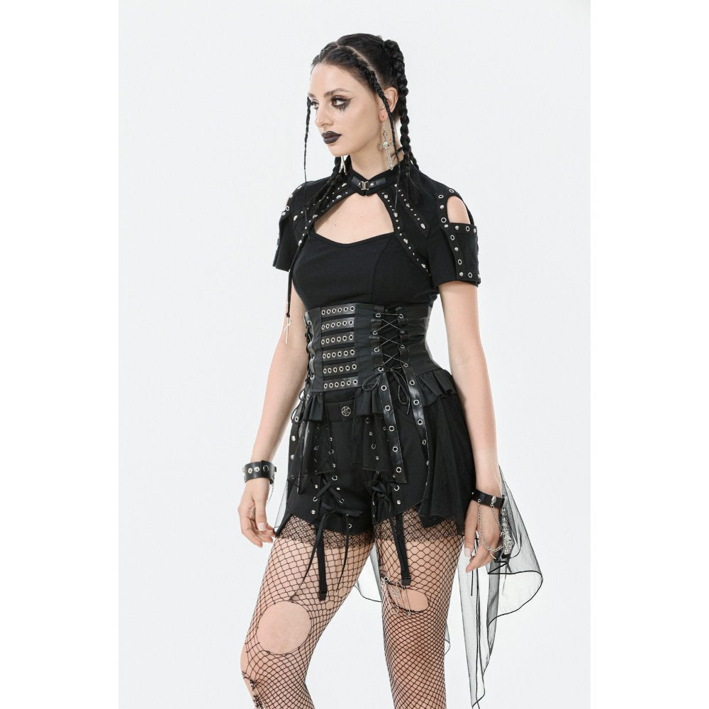 Dark in Love Draven Faux Leather & Mesh Layered Gothic Waist Skirt