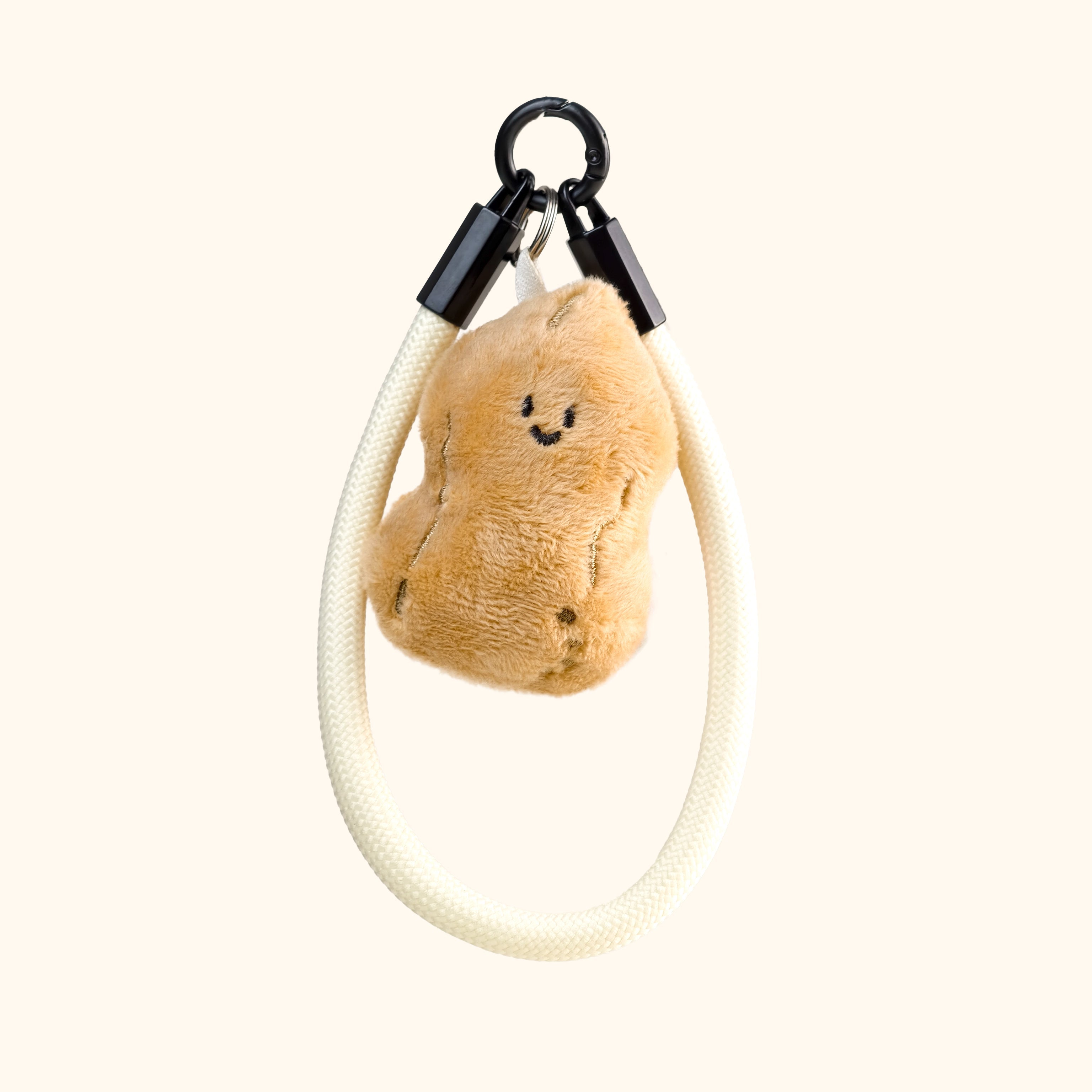 LuLuFun Studio Peanut Plush Bag Charm – Soft Beige Keychain Accessory
