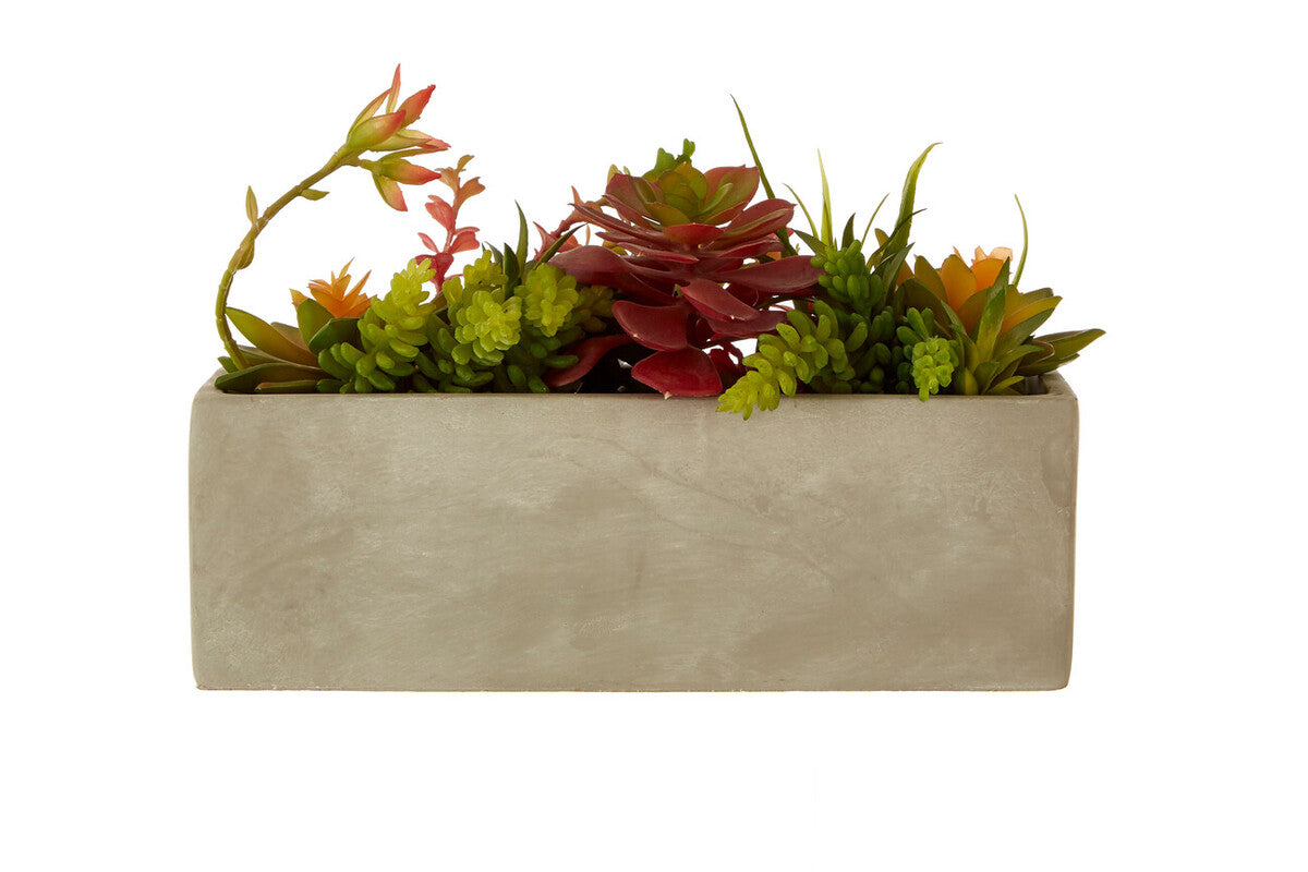Orsina Mixed Artificial Succulents in Rectangular Cement Pot