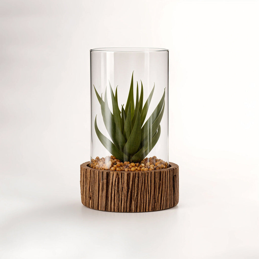 Orsina Fiori Small Faux Succulent with Natural Stone Base and Glass