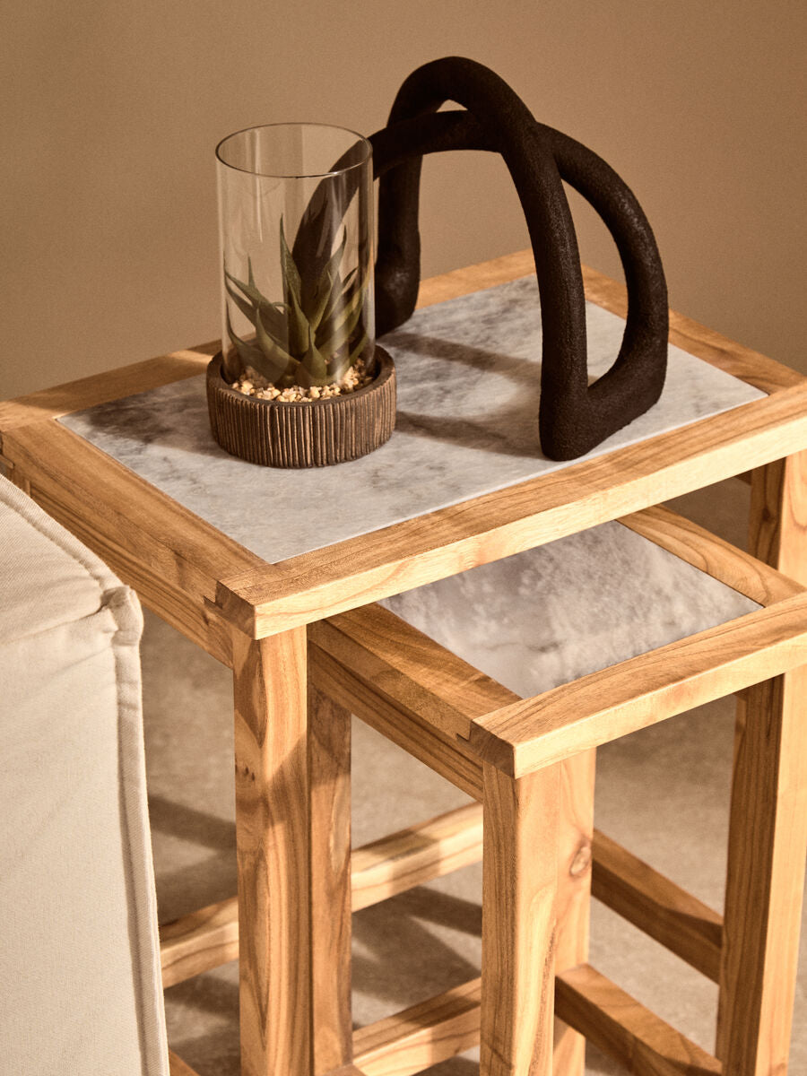 Orsina Fiori Small Faux Succulent with Natural Stone Base and Glass