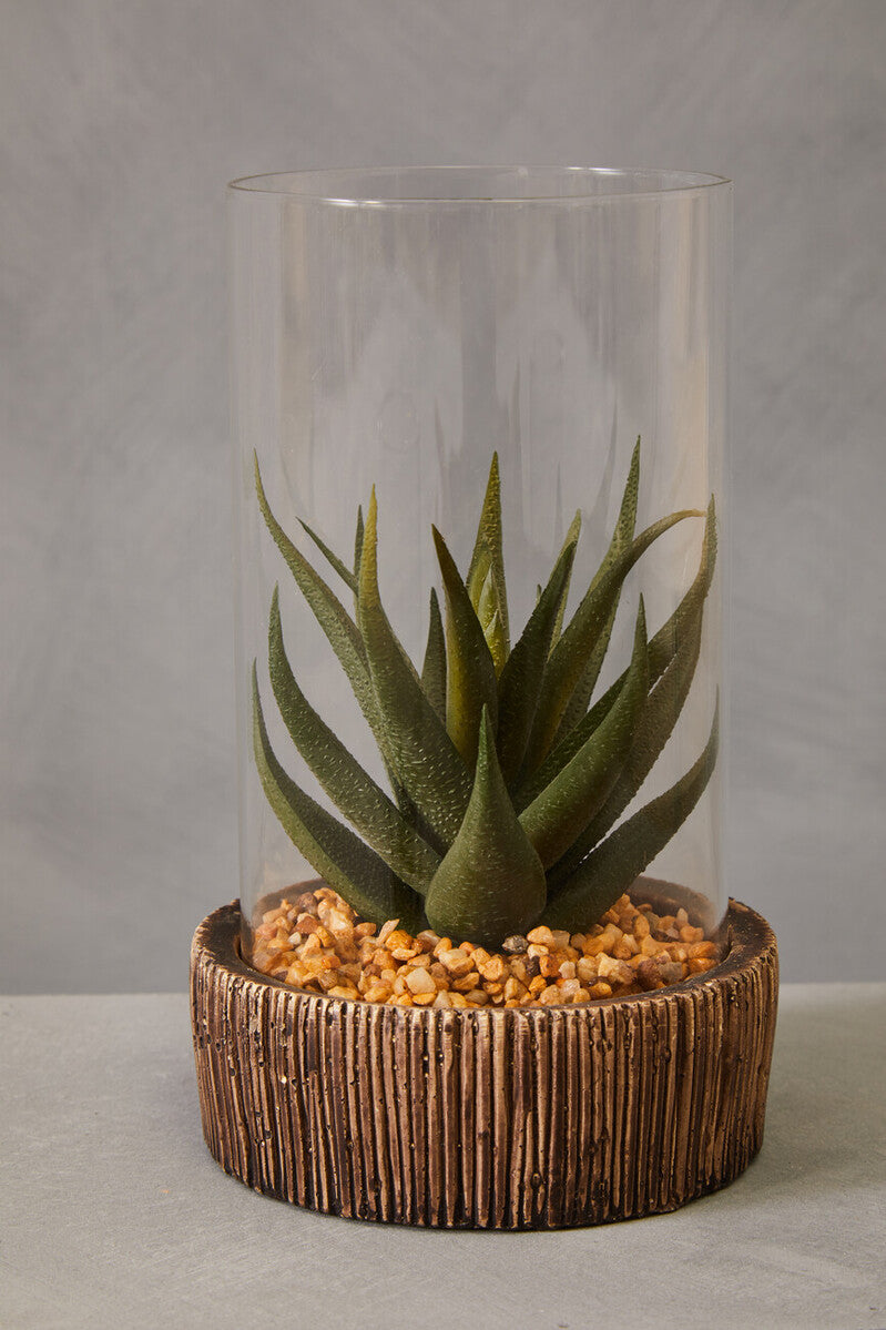 Orsina Fiori Small Faux Succulent with Natural Stone Base and Glass
