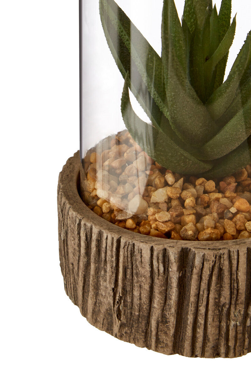 Orsina Fiori Small Faux Succulent with Natural Stone Base and Glass