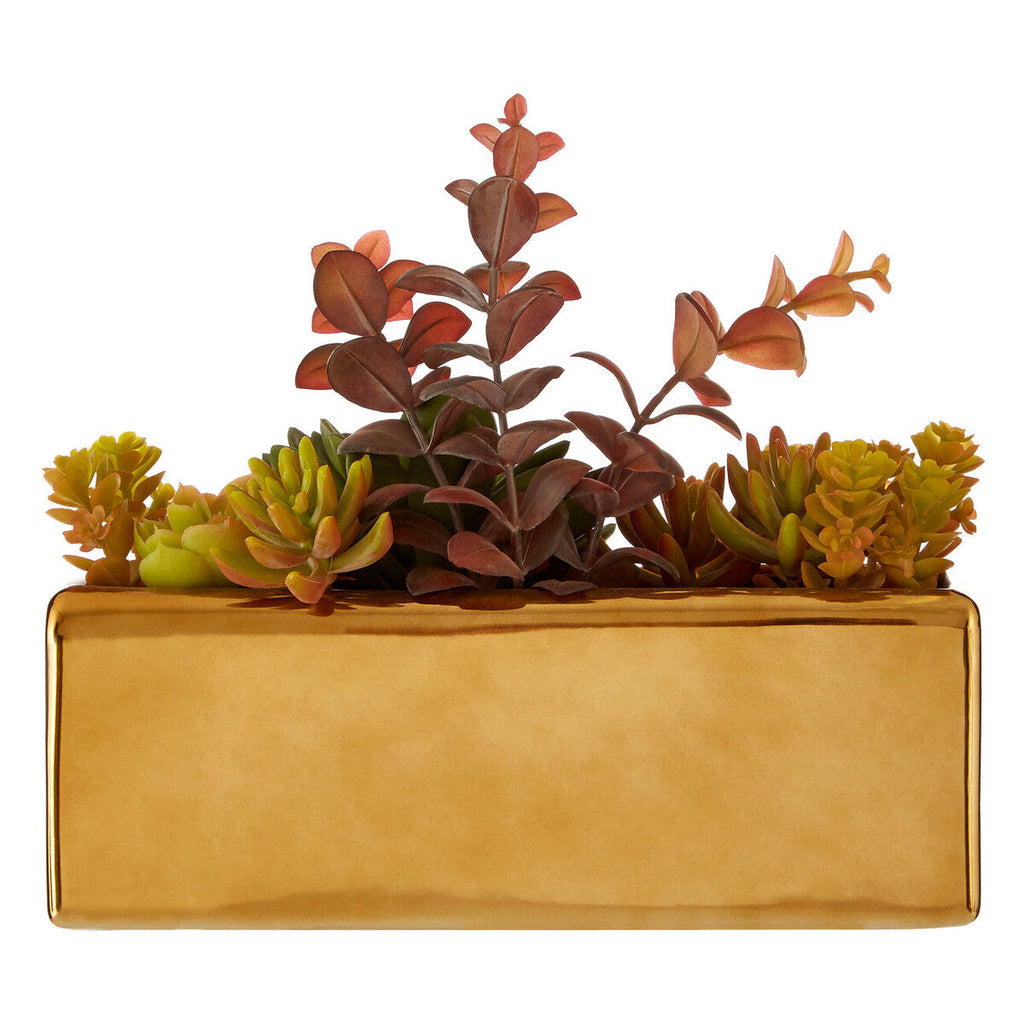Orsina Faux Mixed Succulents in Gold Ceramic Pot – Modern Home Decor