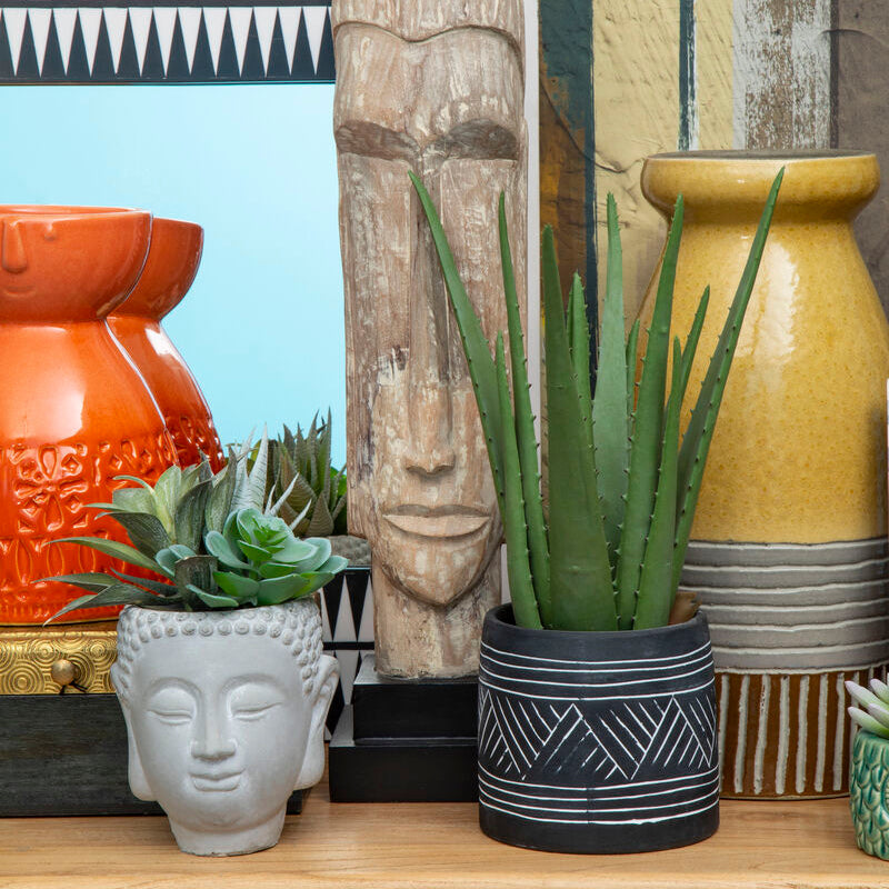 Orsina Fiori Buddha Pot | Artificial Mixed Succulent Zen Planter