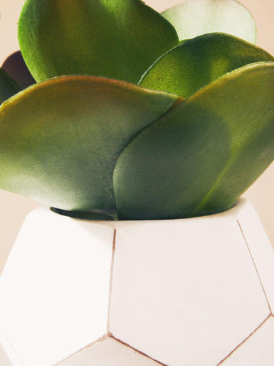 Orsina Fiori White Geometric Cement Pot with Faux Succulent Plant