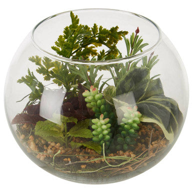Orsina Fiori Large Glass Terrarium – Artificial Faux Plant Centerpiece