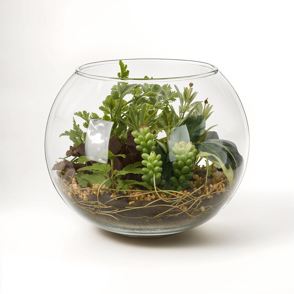 Orsina Fiori Large Glass Terrarium – Artificial Faux Plant Centerpiece