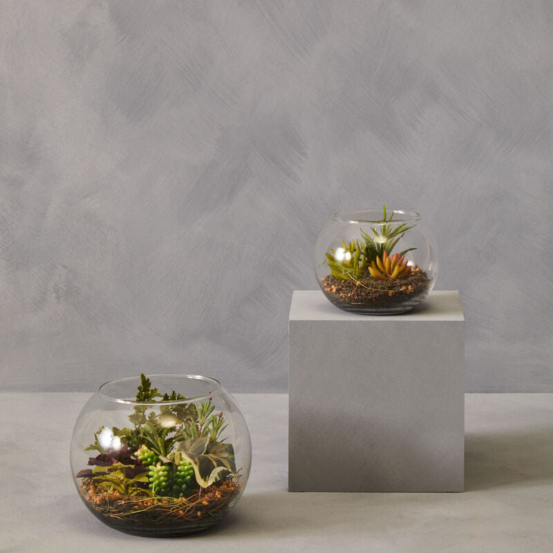 Orsina Fiori Large Glass Terrarium – Artificial Faux Plant Centerpiece