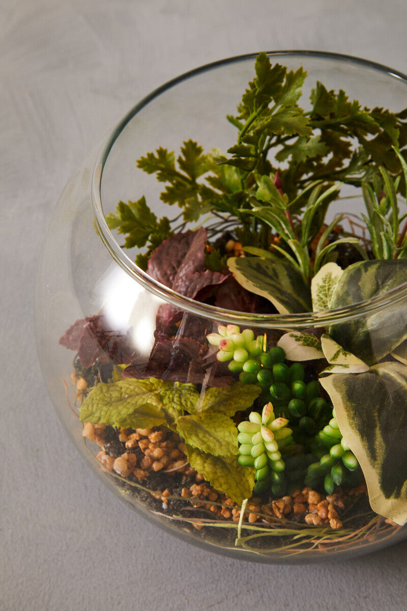 Orsina Fiori Large Glass Terrarium – Artificial Faux Plant Centerpiece