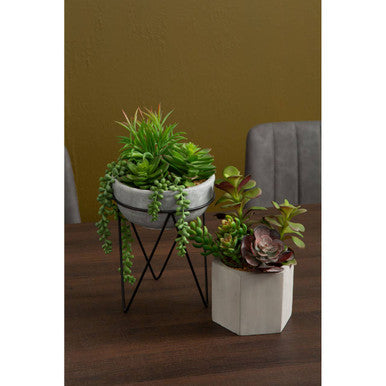 Orsina Fiori Mixed Faux Succulent in Grey Ceramic Pot with Metal Stand