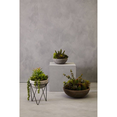 Orsina Fiori Mixed Faux Succulent in Grey Ceramic Pot with Metal Stand